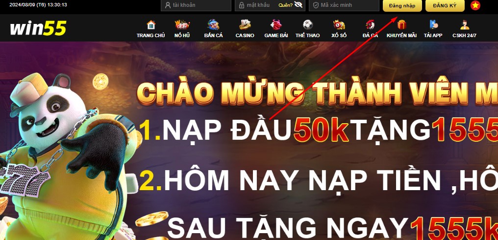 Thao tác đăng nhập Win55